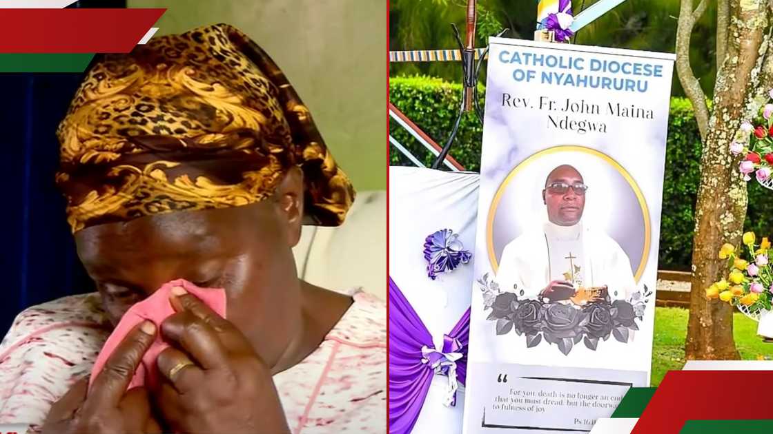 Sara Wambui (l) grieves her son Father John Maina Ndegwa (r). Sara Wambui (l) grieves her son Father John Maina Ndegwa (r).