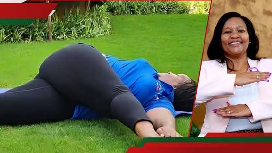 Rebecca Miano aonyesha njinsi ya kuyumbusha misuli ya viungo kwa yoga matata